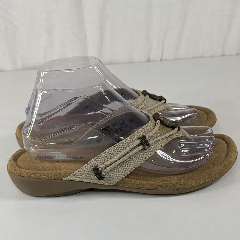 Minnetonka Silverthorne 360 Womens Beige Flip-Flops Sandals Beads Shoes 9
